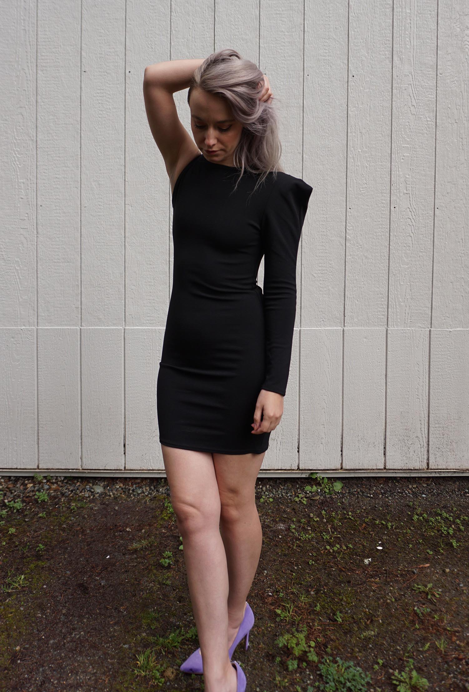 Black One Shoulder Padded Bodycon Mini Dress
