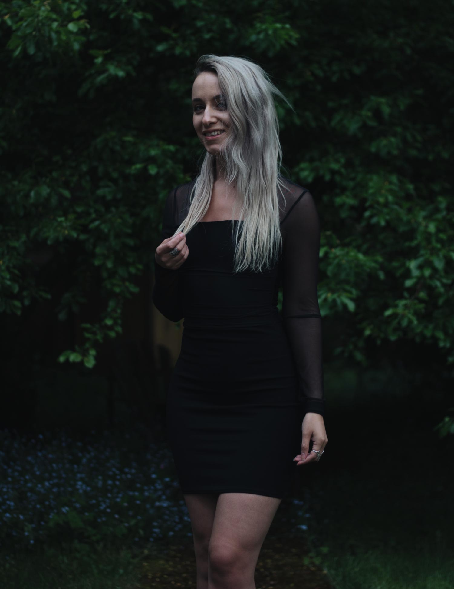 Black Mesh Overlay Long Sleeve Mini Dress