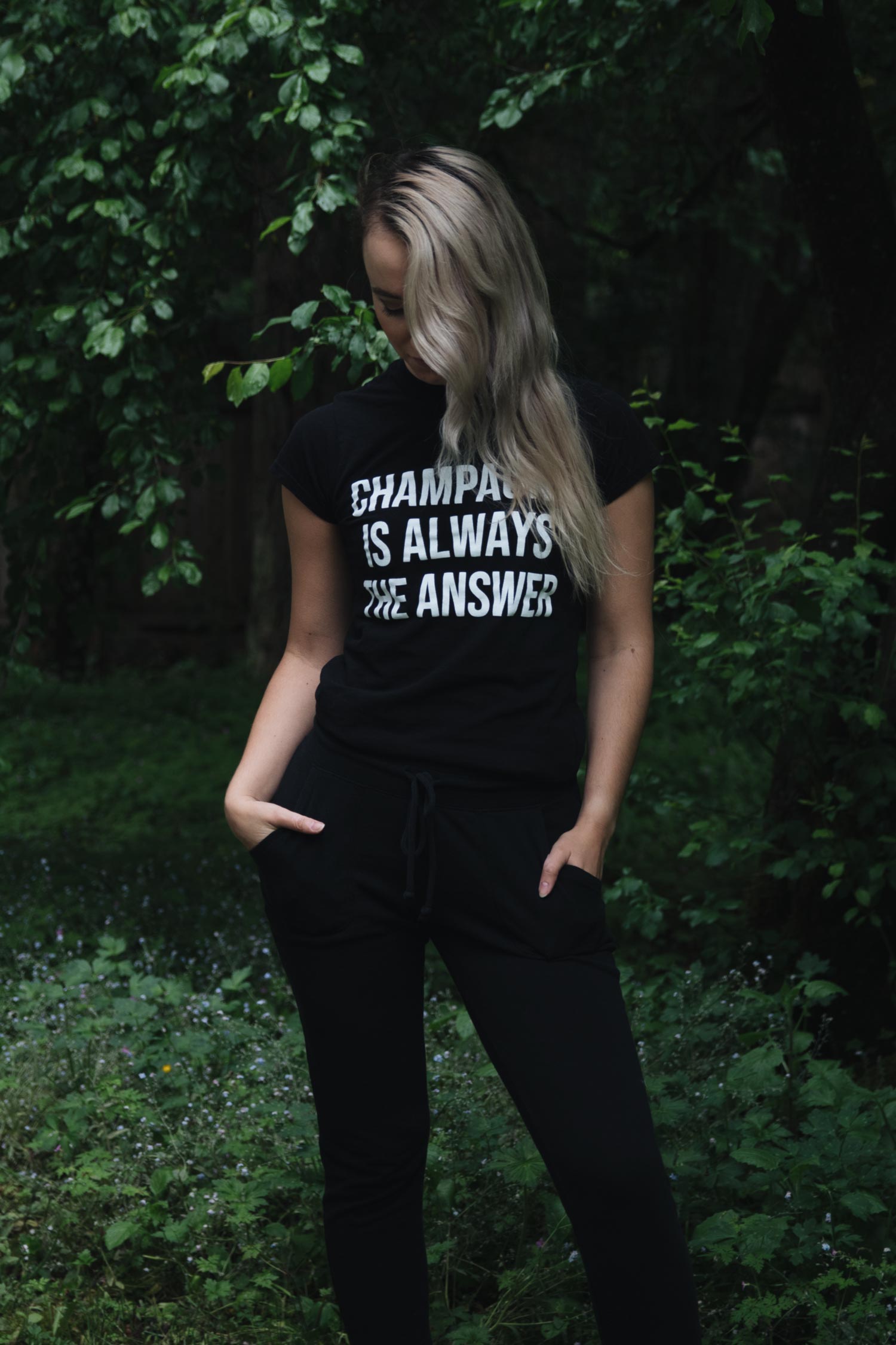 Black 'Champagne Is Always The Answer' Slogan T-Shirt